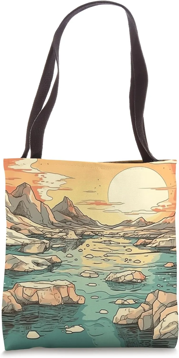 Lake With Ice Floes Vintage Landscape Graphic Tote Bag