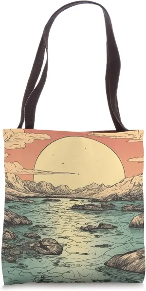 Lake With Ice Floes Vintage Landscape Graphic Tote Bag