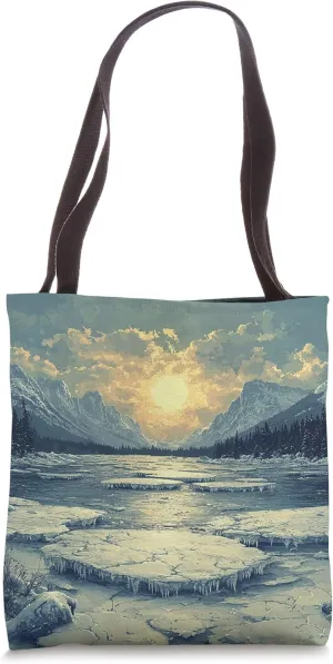 Lake With Ice Floes Vintage Landscape Graphic Tote Bag