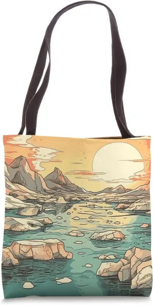 Lake With Ice Floes Vintage Landscape Graphic Tote Bag