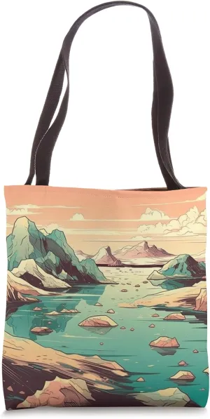 Lake With Ice Floes Vintage Landscape Graphic Tote Bag