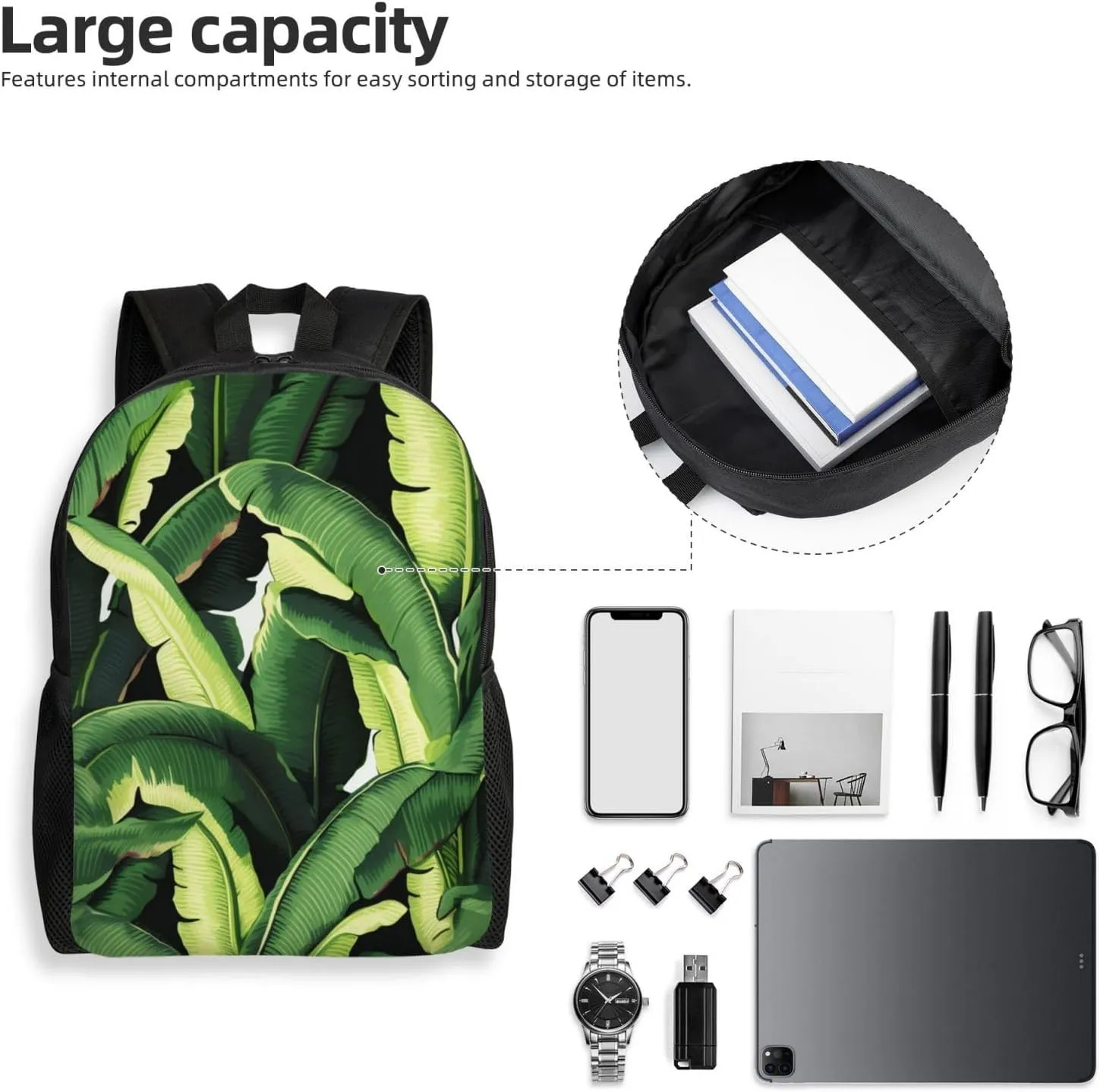 Laptop Backpack for Women Men Carry-on Backpack Tropical Banana Palm Leaves Daypack Lightweight Travel Shoulder Bags