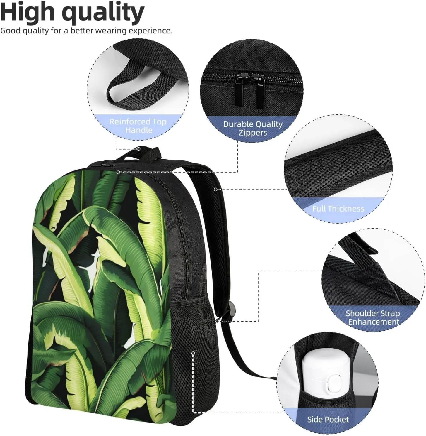 Laptop Backpack for Women Men Carry-on Backpack Tropical Banana Palm Leaves Daypack Lightweight Travel Shoulder Bags