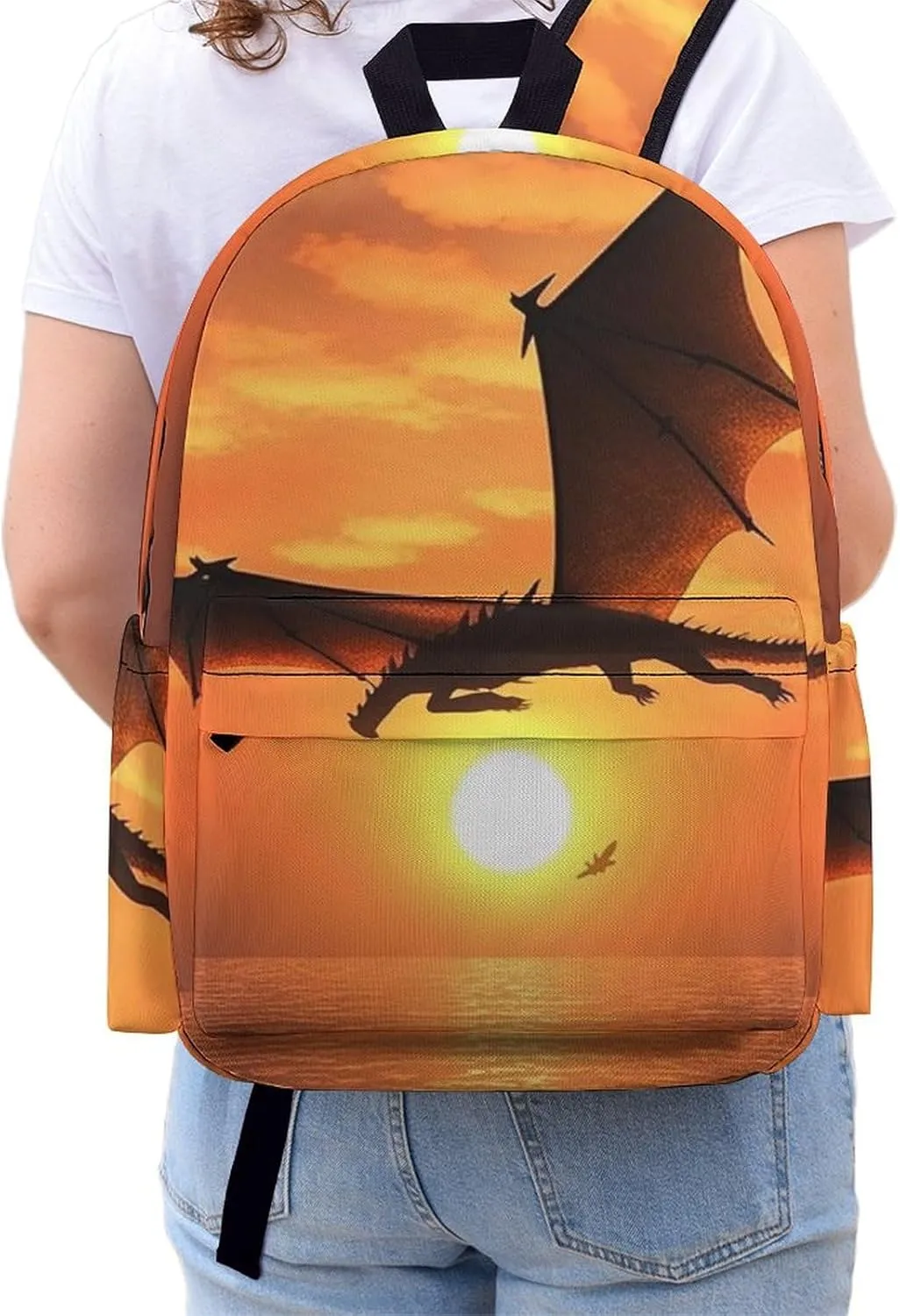 Laptop Backpack for Women Men Daypack Waterproof Sea Sunset Flying Dragon Computer Bag Business Work Bag for Travel