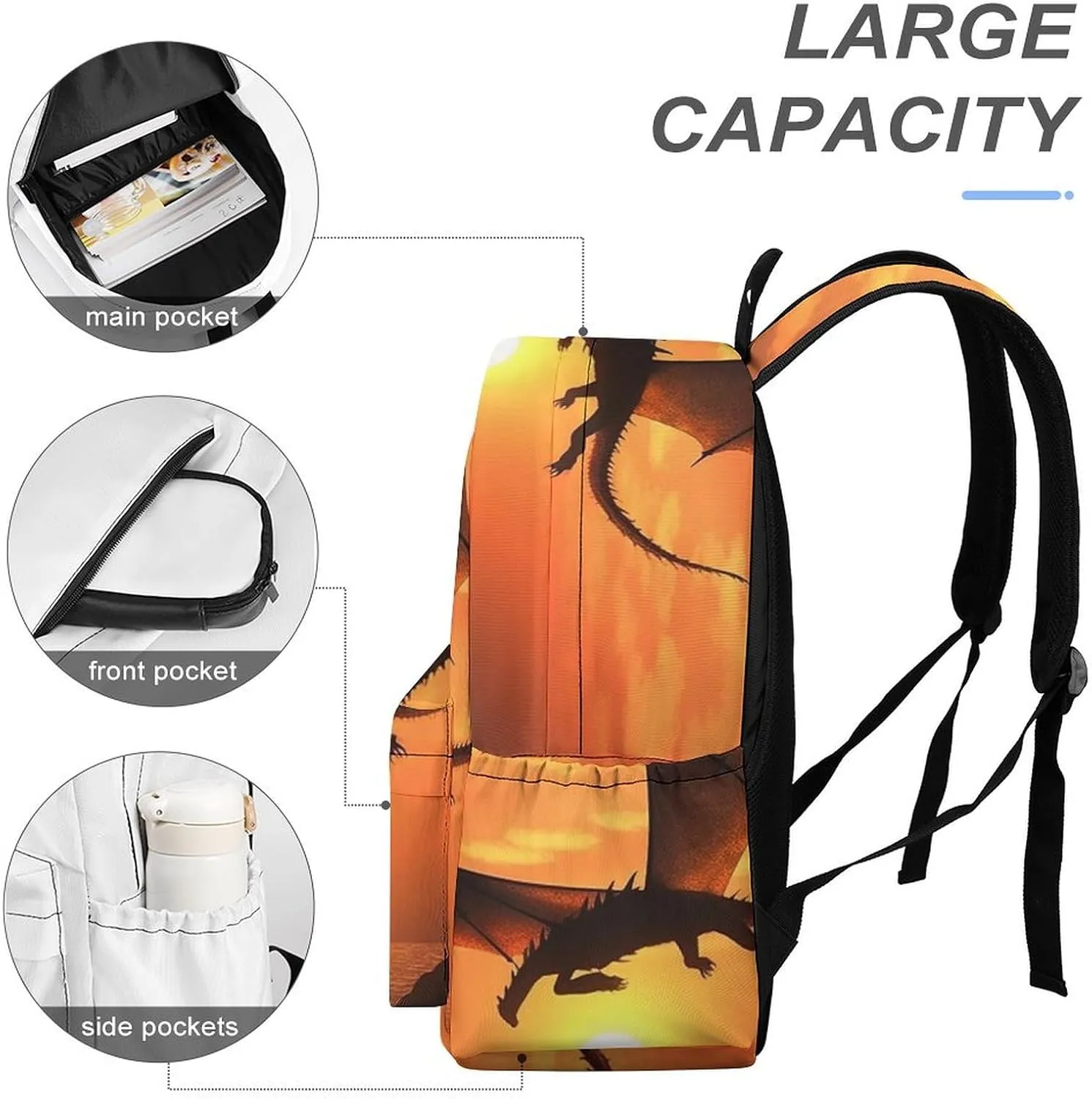 Laptop Backpack for Women Men Daypack Waterproof Sea Sunset Flying Dragon Computer Bag Business Work Bag for Travel