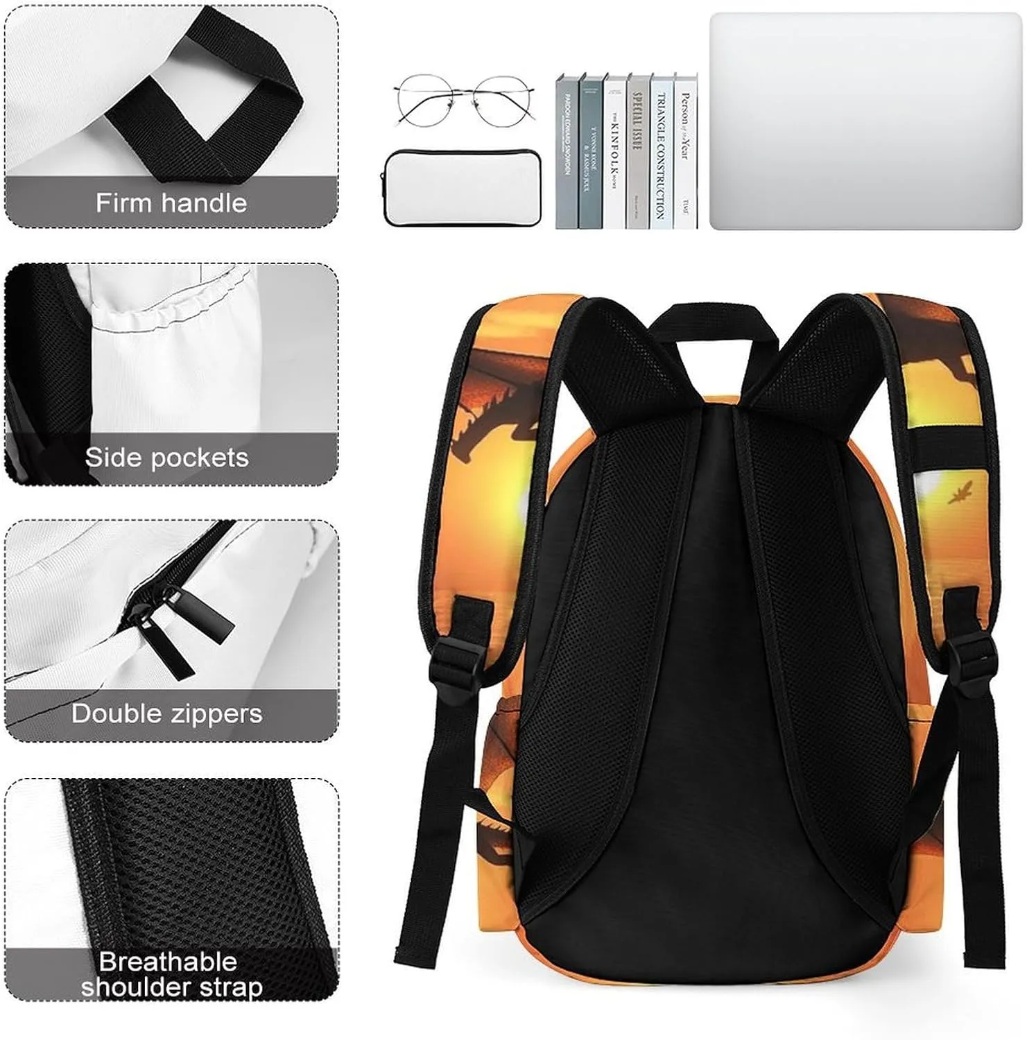 Laptop Backpack for Women Men Daypack Waterproof Sea Sunset Flying Dragon Computer Bag Business Work Bag for Travel