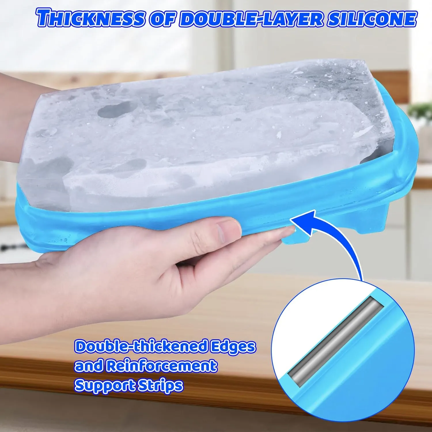Large Ice Molds for Ice Bath,Reusable Ice Block Molds for Cold Plunge Tub,Silicone Molds with Double Thickened Edge and Reinforced Steel,Durable and Deformity-proof in Freezing (Blue, 2 Pack)