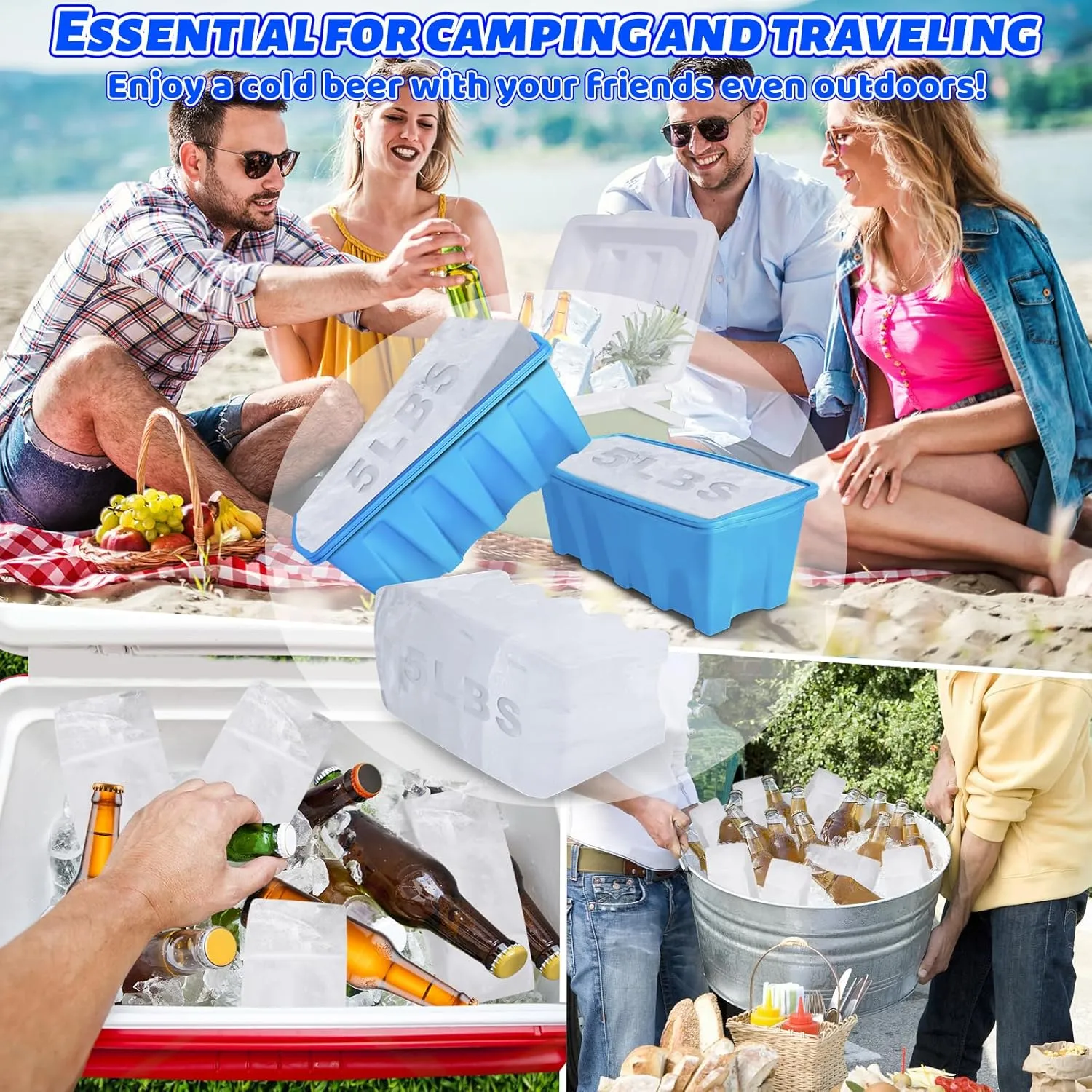 Large Ice Molds for Ice Bath,Reusable Ice Block Molds for Cold Plunge Tub,Silicone Molds with Double Thickened Edge and Reinforced Steel,Durable and Deformity-proof in Freezing (Blue, 2 Pack)