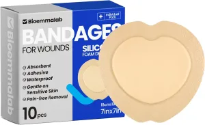 Large Waterproof Bandages Wound Care 7"x 7" Silicone Foam Dressings Sensitive Skin,10 Packs, Adhesive Bordered Pads for Bed Sore Pressure Relief Sacral Buttocks, Showering, Sterile Sacrum Care