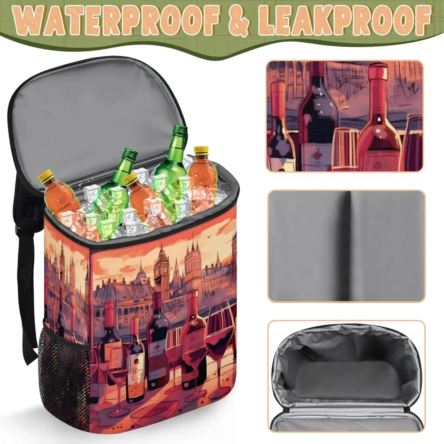 Large Waterproof Insulated Cooler Backpack, Leak Proof Cooler Backpack for Camping, Picnic Travel Outdoor