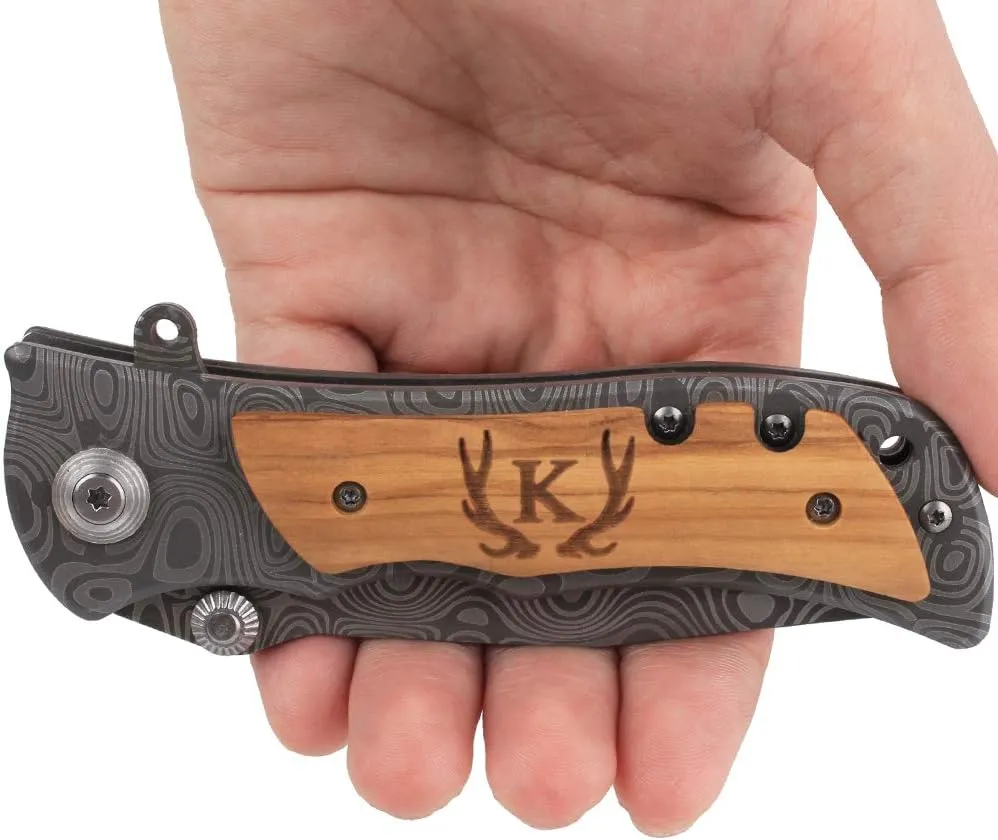Laser Engraved Pocket Knife with monogrammed from A-Z