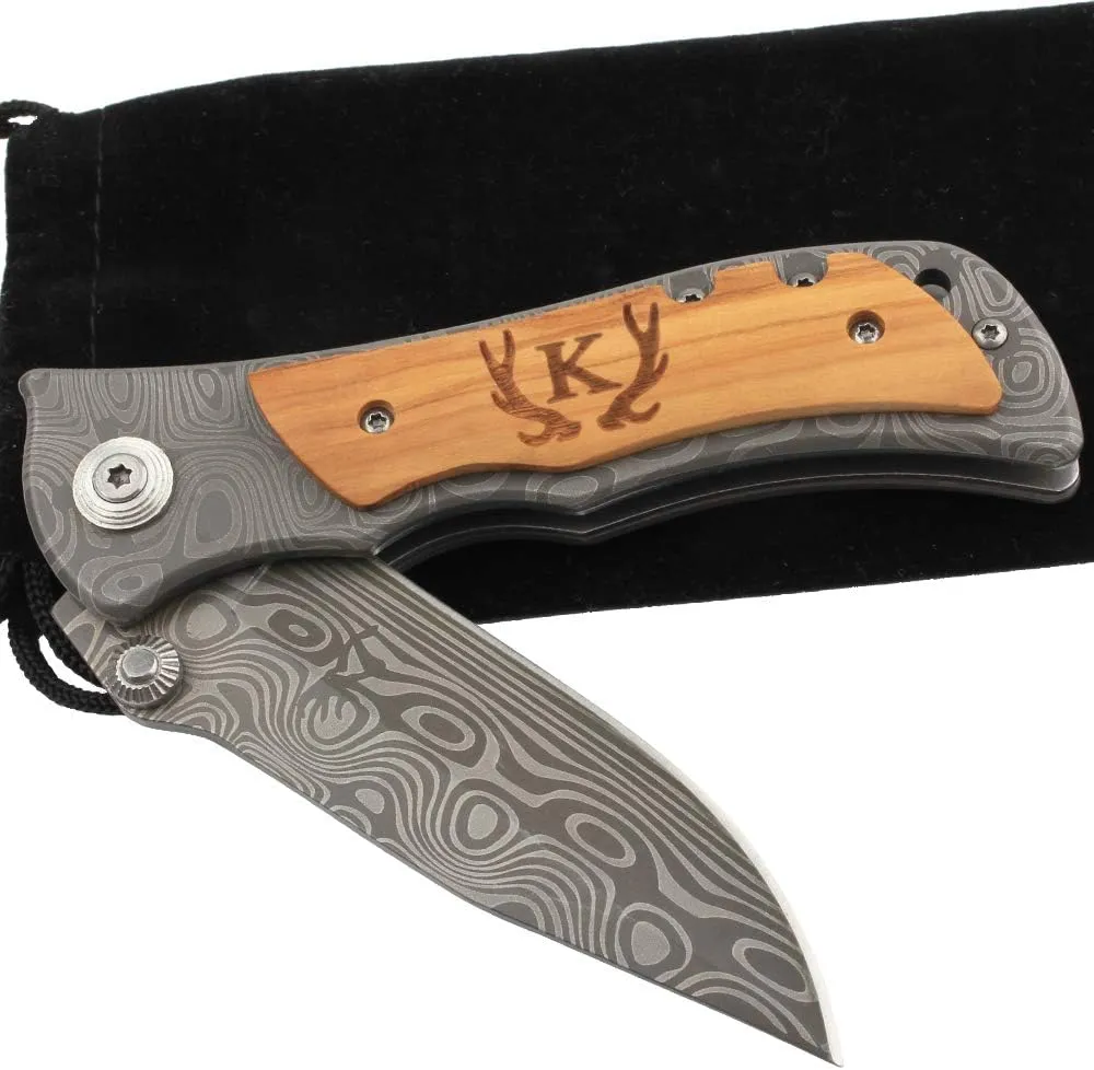 Laser Engraved Pocket Knife with monogrammed from A-Z