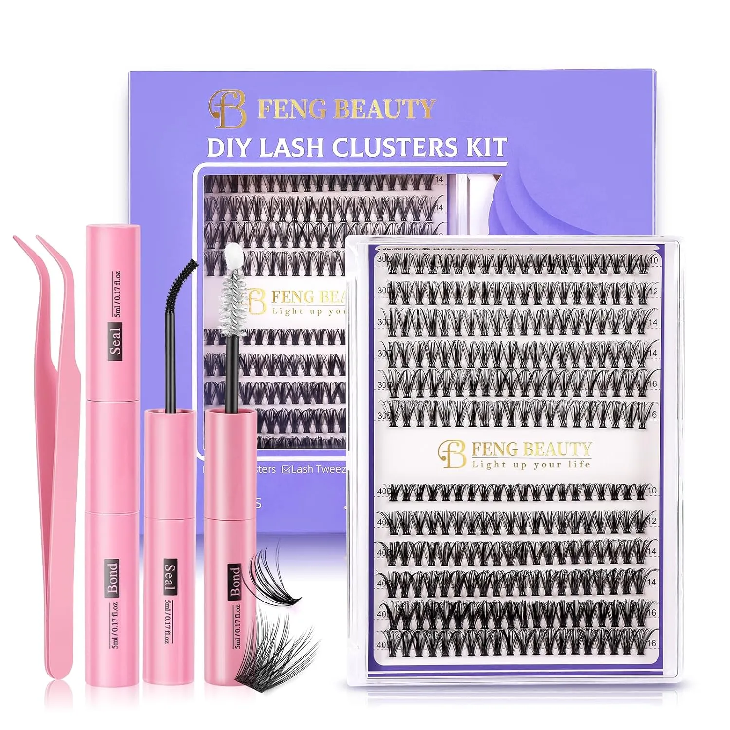 Lash Clusters Kit – 240pcs Wispy Eyelash Clusters with Tweezer, Bond & Seal, 30D/40D, 10–16mm Fluffy Individual Lashes, Natural Look, Waterproof DIY Cluster Lash Extensions for Daily Wear