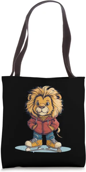 Laugh Out Loud with this Ice Skating Lion Design Tote Bag