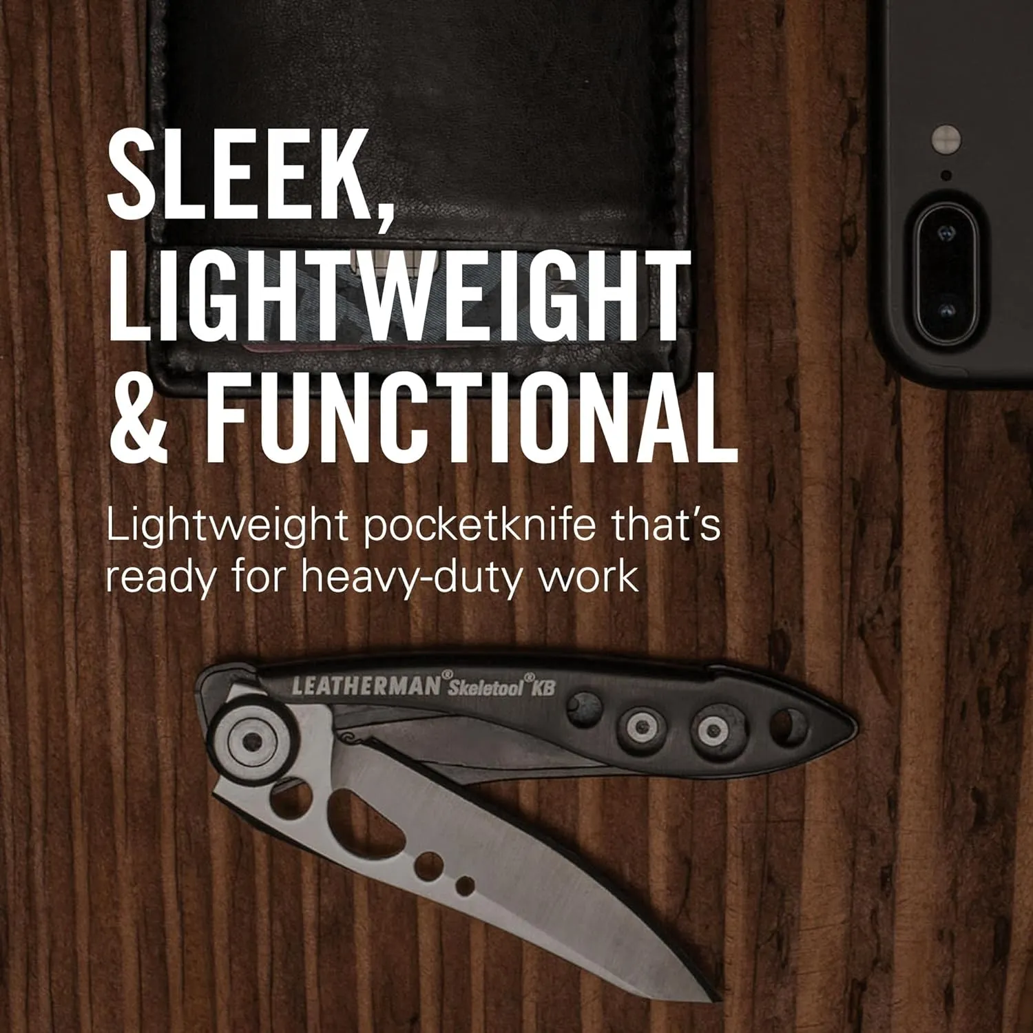LEATHERMAN, Skeletool KB Pocketknife with Straight Edge, Stainless Steel Blade and Bottle Opener, Paradise Blue