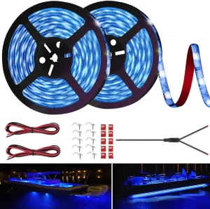 LED Boat Strip Lights, 50FT Marine Pontoon Led Light, Waterproof Boat Interior Light, Under Gunnel Lights, Boats Deck Lighting, Night Fishing Lighting, Good for Pontoon Bass Fishing Yacht Kayak (Blue)