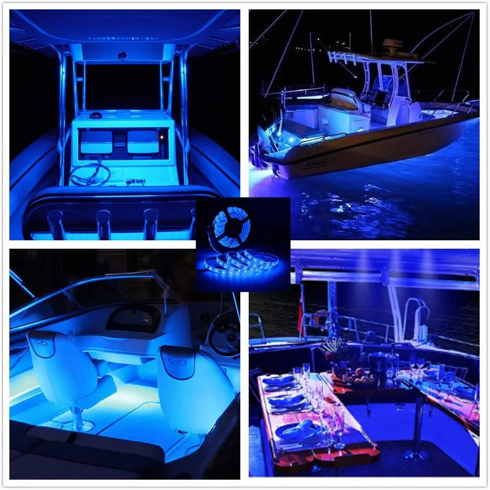 LED Boat Strip Lights, 50FT Marine Pontoon Led Light, Waterproof Boat Interior Light, Under Gunnel Lights, Boats Deck Lighting, Night Fishing Lighting, Good for Pontoon Bass Fishing Yacht Kayak (Blue)