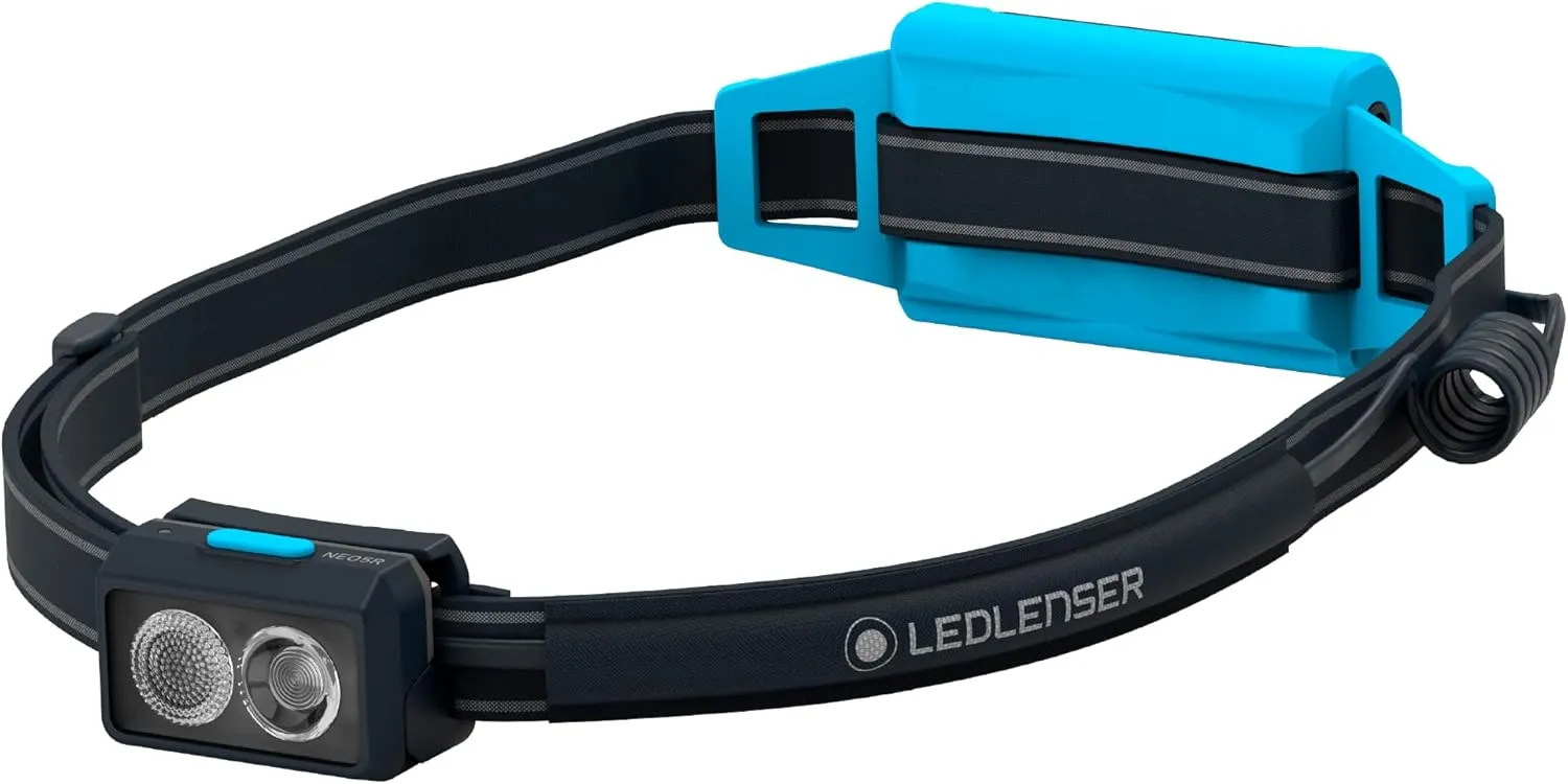 Ledlenser NEO5R LED headlamp Jogging, 600 lumens, Running lamp, Rechargeable, red Rear Light, Reflective Headband, Chest Strap, lamp Head swivelling (Blue)