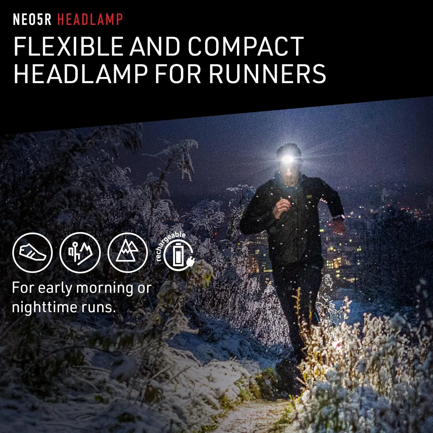 Ledlenser NEO5R LED headlamp Jogging, 600 lumens, Running lamp, Rechargeable, red Rear Light, Reflective Headband, Chest Strap, lamp Head swivelling (Blue)