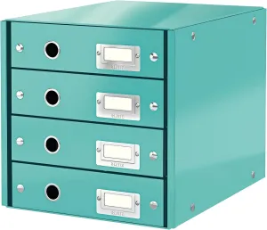 Leitz Drawer Cabinet, 4 Drawers, A4, Click and Store Range 60490051 - Ice Blue