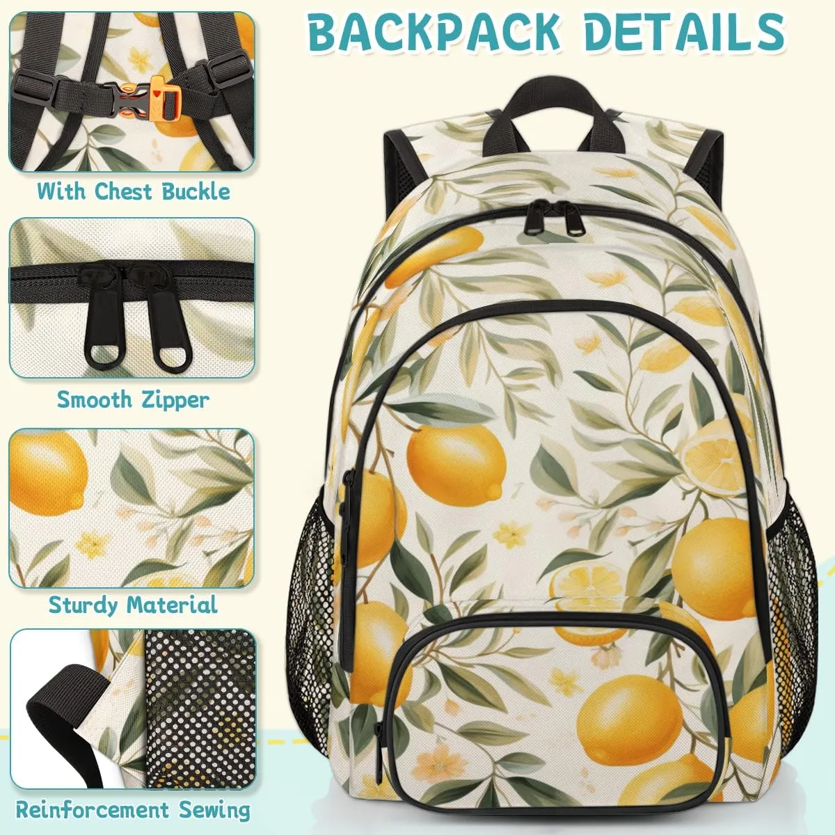 Lemon Carry on Travel Backpack for Women Men Water resistant Lightweight Rucksack Backpack for Weekender Casual Work Hiking Watercolor Summer Fruit Lemons