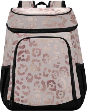 Leopard Rose Gold Cooler Backpack Insulated Waterproof Leak Proof Beach Cooler Bag Lightweight Lunch Picnic Camping Backpack Cooler for Men and Women