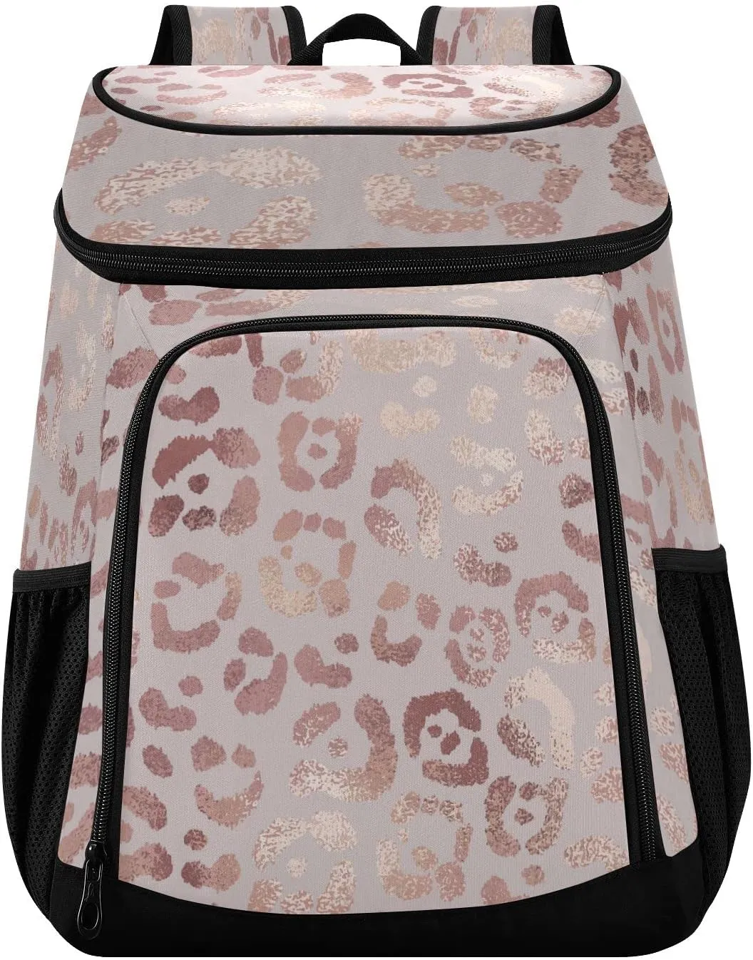 Leopard Rose Gold Cooler Backpack Insulated Waterproof Leak Proof Beach Cooler Bag Lightweight Lunch Picnic Camping Backpack Cooler for Men and Women