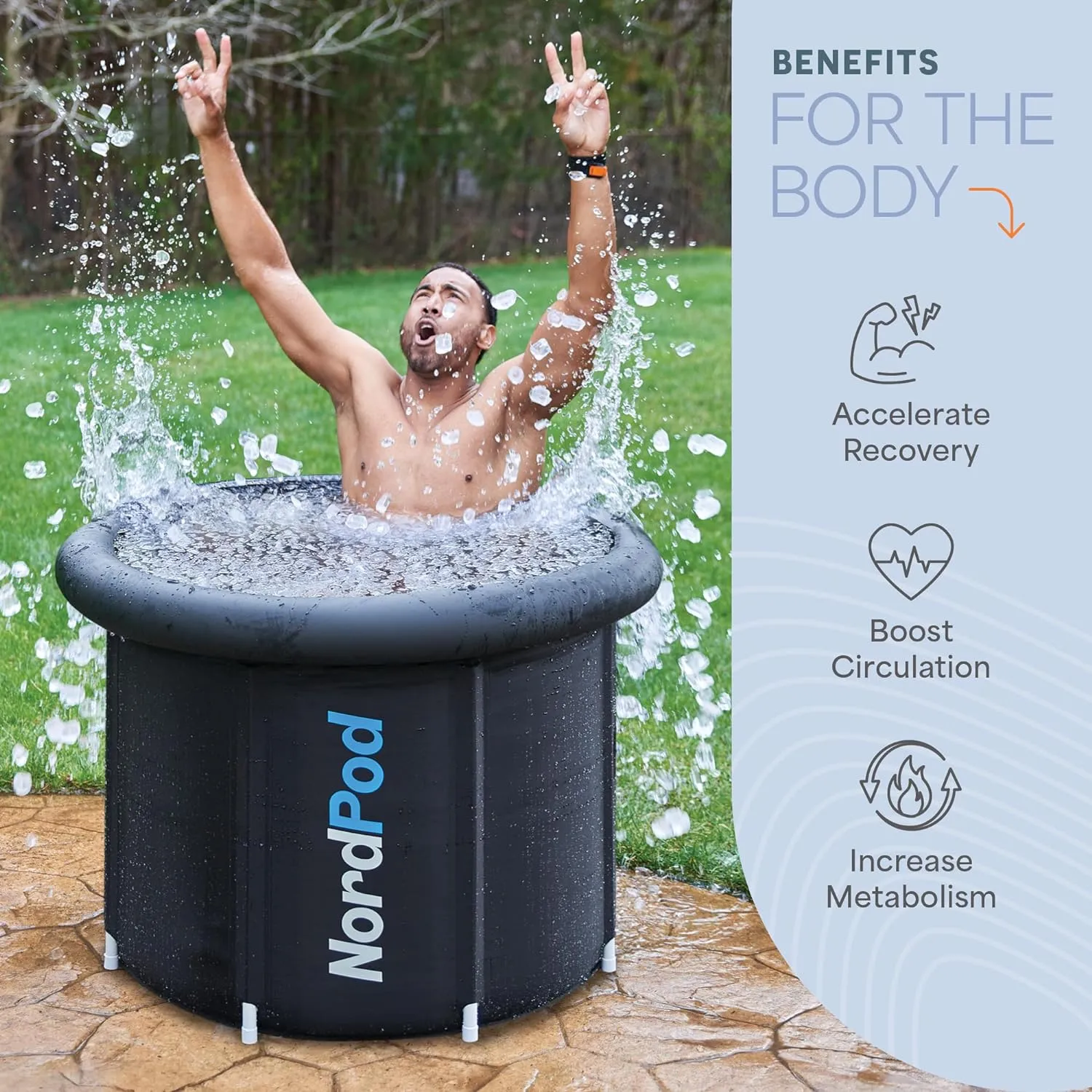 Lifepro NordPod Recovery Ice Tub – Portable Cold Plunge Tub for Athletes, Ice Bath for Recovery & Therapy – Outdoor/Indoor Use, All-Weather Lid, XL Size – Holds Up to 102 Gallons
