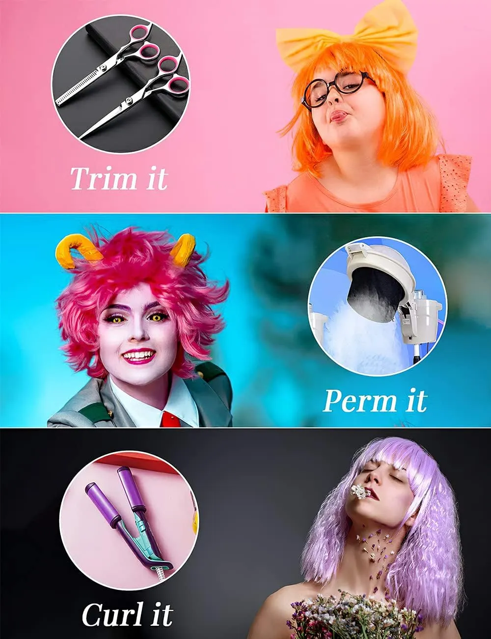 Light Blue Wig and Party Sunglasses, Cosplay Blue Wigs for Women Party Rainbow Wig with Neon Glasses Blue Wigs for Women - Bachelorette Party Wigs Decorations Favors (Ice Blue)