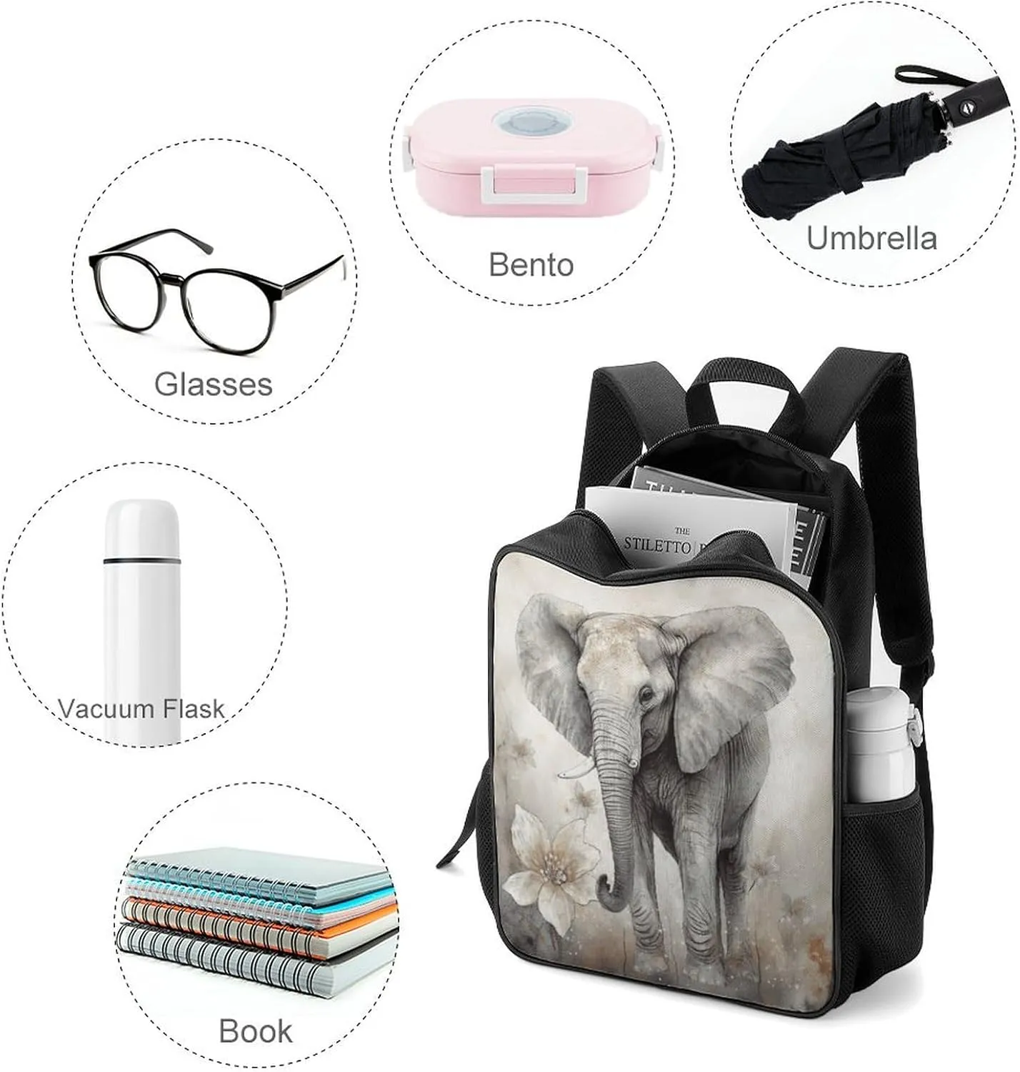 Lightweight Backpacks Cute Travel Bag Durable Animals Cute Elephant Printing Small Travel Backpack For Women & Men