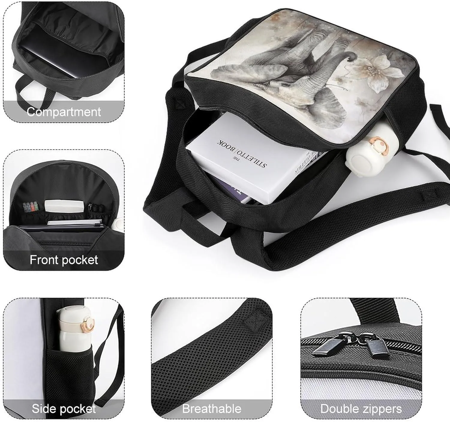 Lightweight Backpacks Cute Travel Bag Durable Animals Cute Elephant Printing Small Travel Backpack For Women & Men