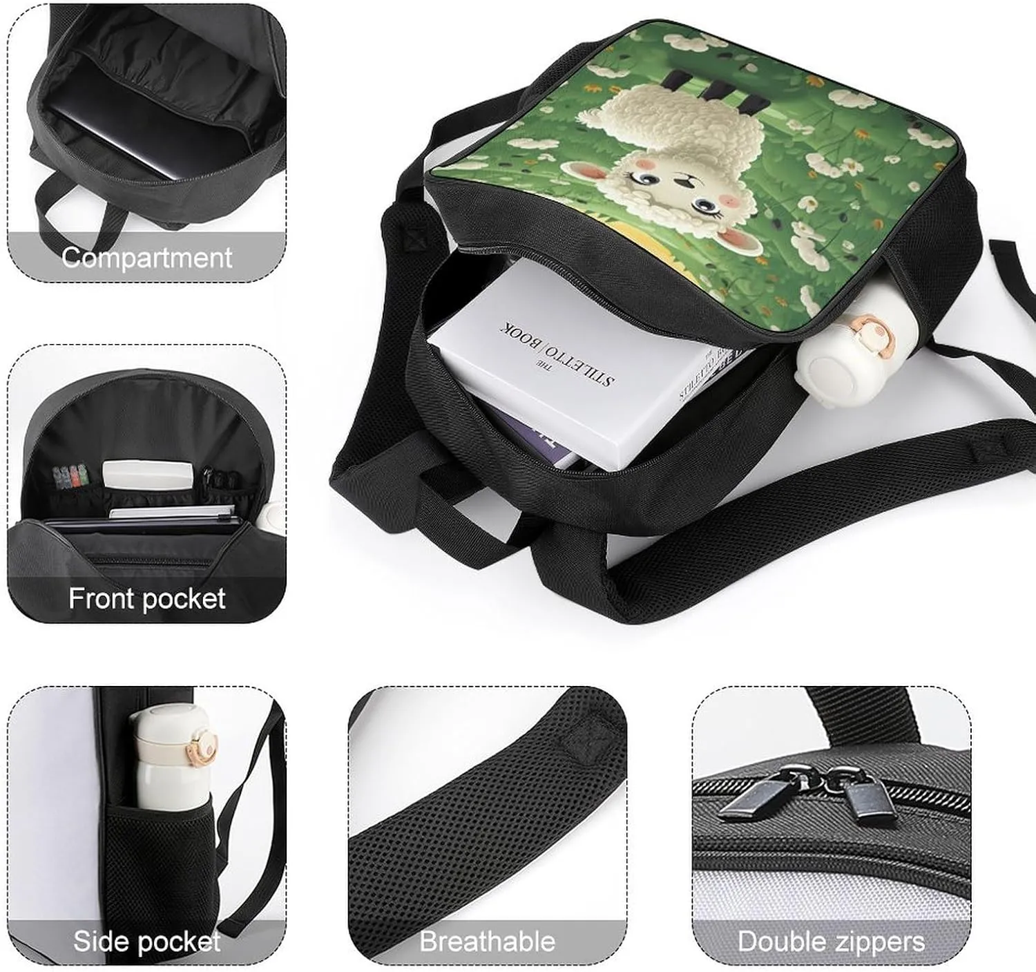 Lightweight Backpacks Cute Travel Bag Durable Cute Cartoon Sheep Printing Small Travel Backpack For Women & Men
