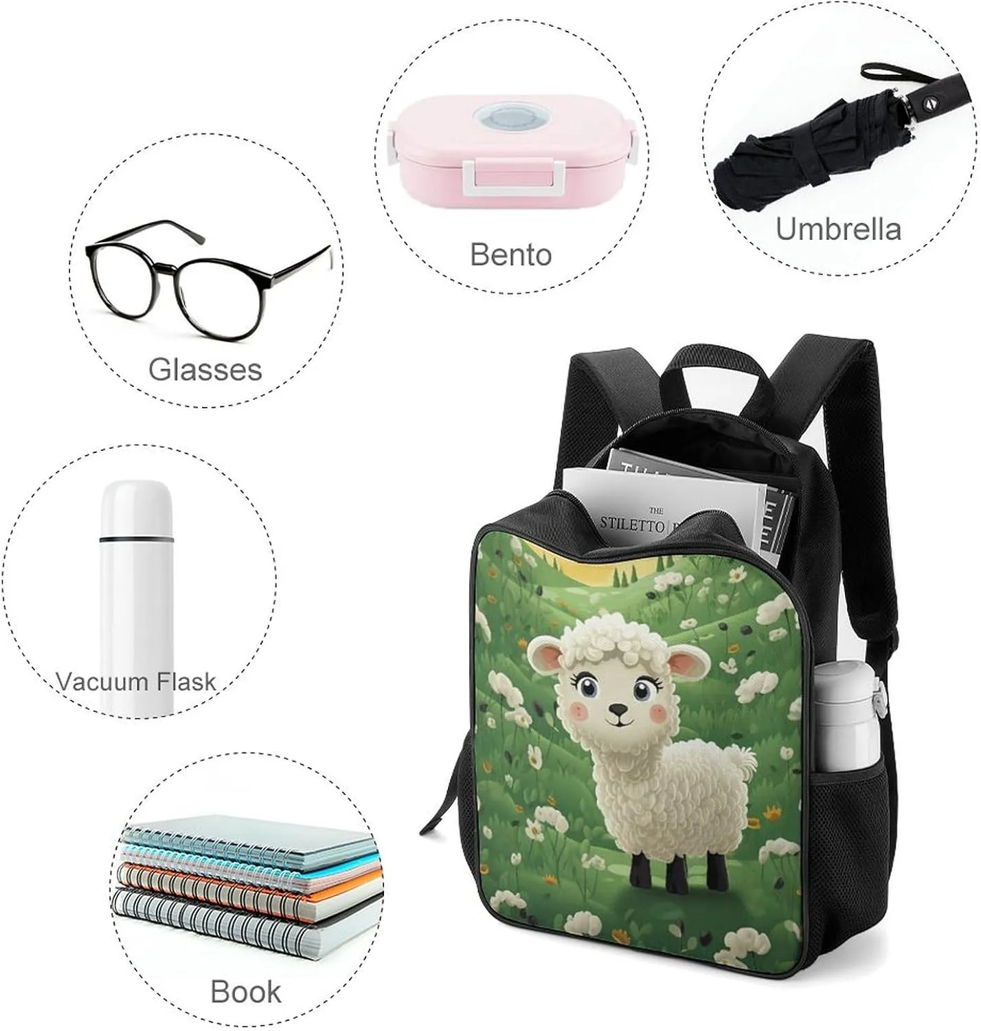 Lightweight Backpacks Cute Travel Bag Durable Cute Cartoon Sheep Printing Small Travel Backpack For Women & Men