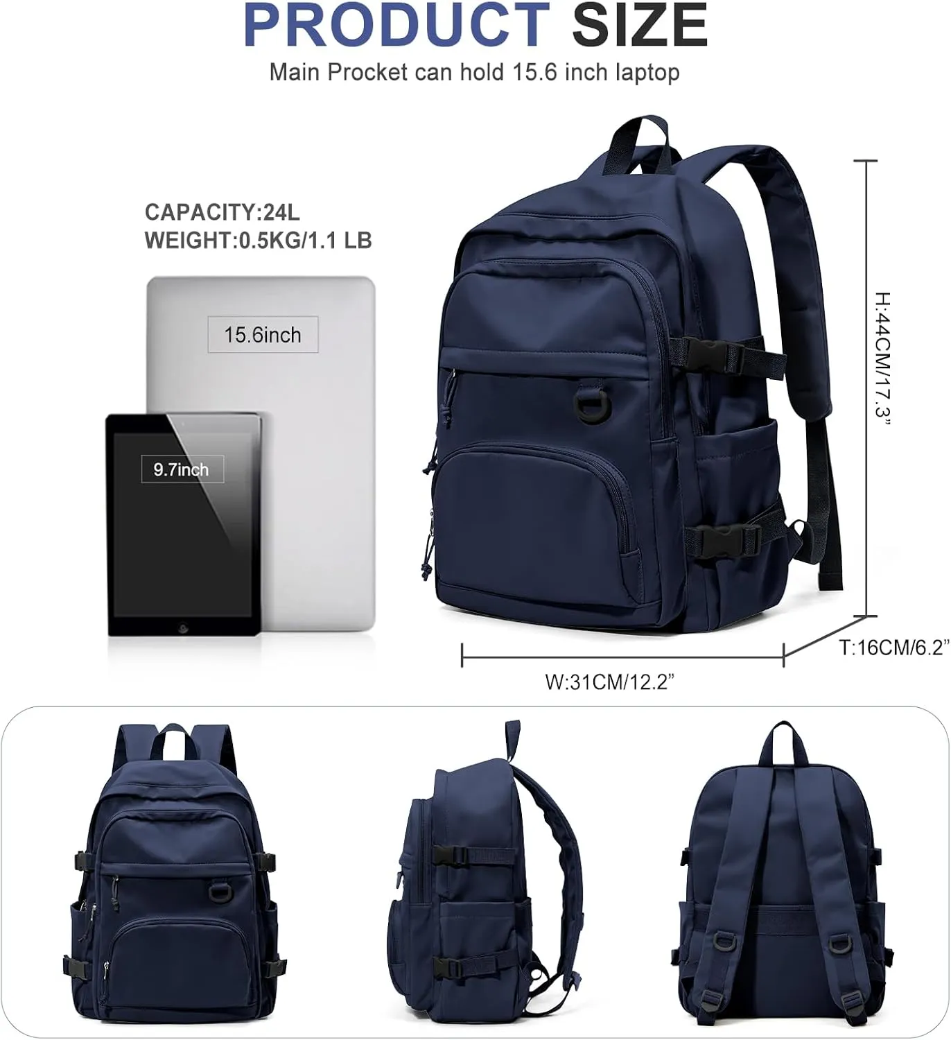 Lightweight College Backpack for Women Men Cute School Bag for Teens Girls Boys High School Backpack for Students Waterproof Casual Daypack Backpack（Dark Blue）