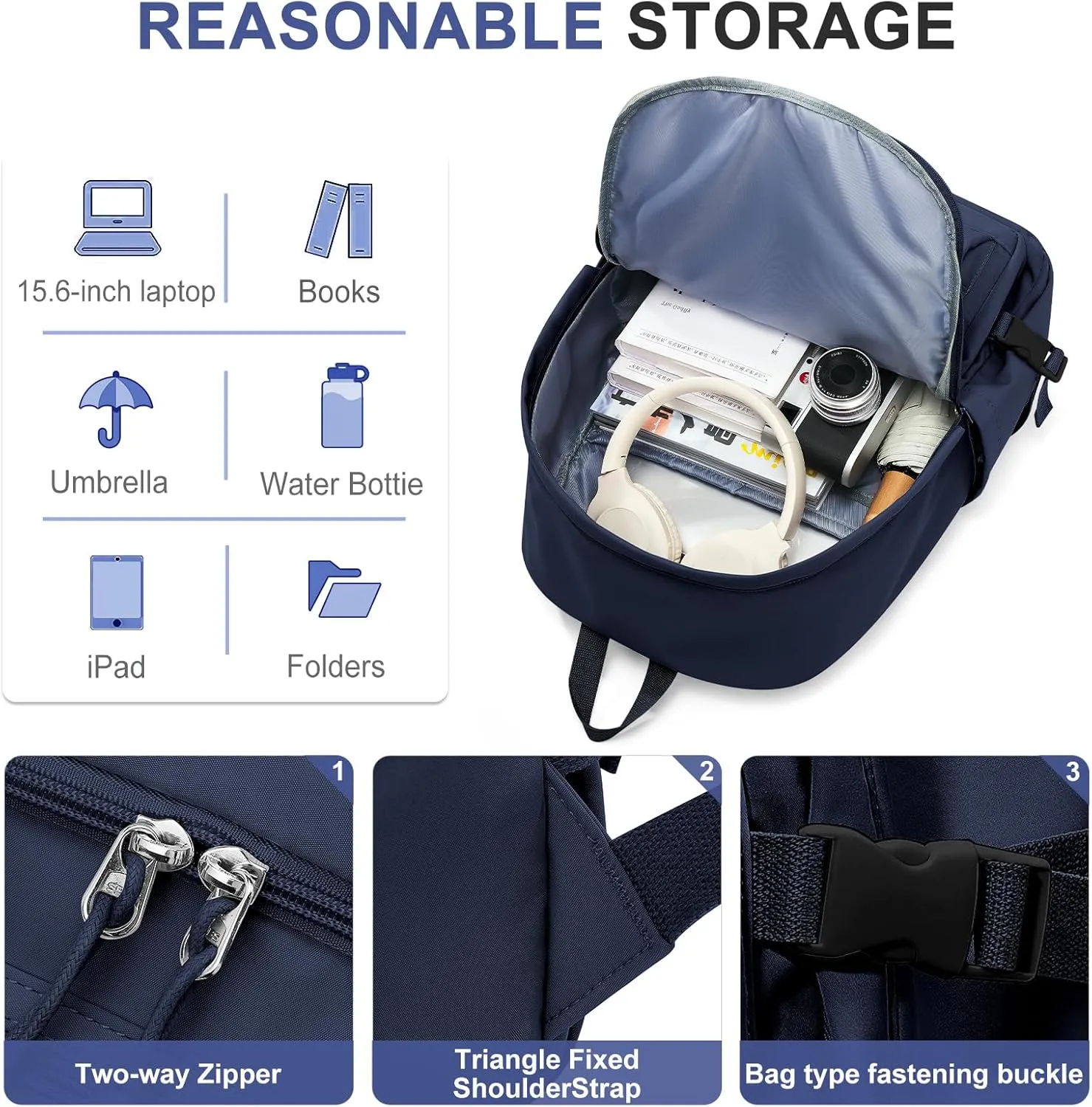 Lightweight College Backpack for Women Men Cute School Bag for Teens Girls Boys High School Backpack for Students Waterproof Casual Daypack Backpack（Dark Blue）