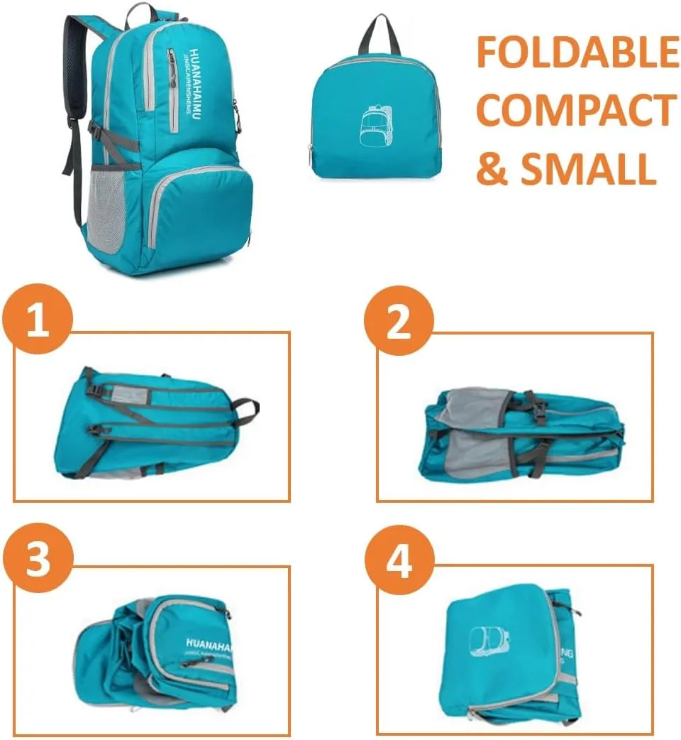 Lightweight Packable Foldable Small Portable 40L Backpack, Travel Trip Camping Hiking Outdoor Sports Backpack City Walking Daypack (Dark blue)