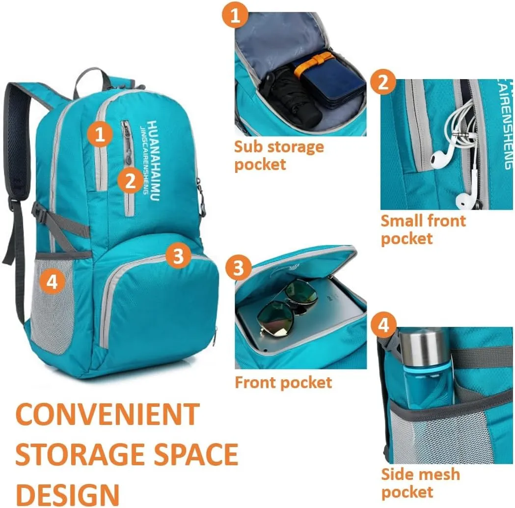 Lightweight Packable Foldable Small Portable 40L Backpack, Travel Trip Camping Hiking Outdoor Sports Backpack City Walking Daypack (Dark blue)