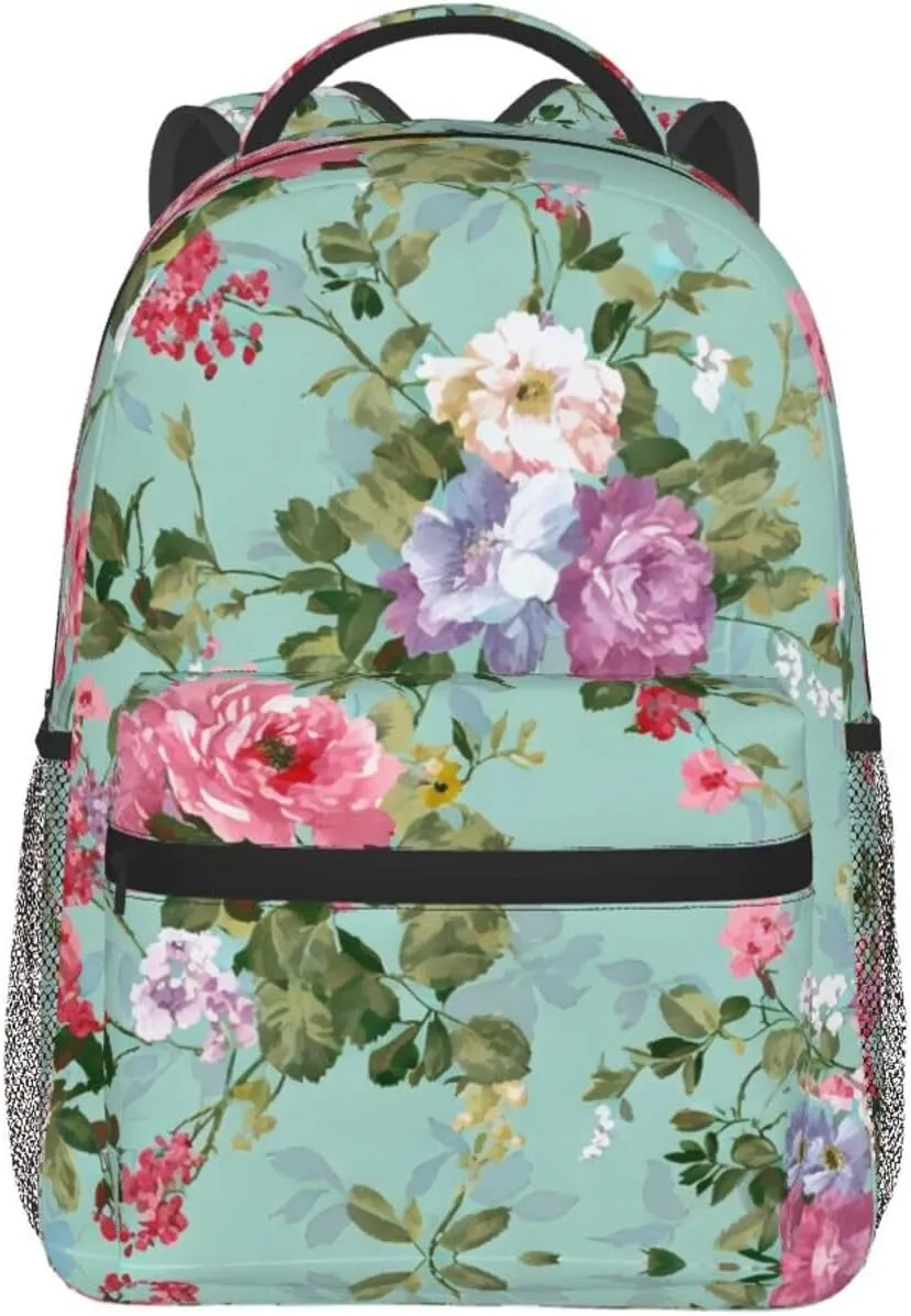 Lightweight Rucksacks for Camping Picnic Walking Cycling - Large Capacity Multipurpose Anti-Theft Carry On Bag, Shabby Chic Flowers Leaves Buds Spring Season Art Travel Hiking & Camping Rucksack