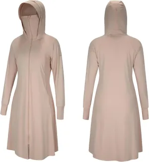 Lightweight UPF50  Sunscreen Full Hoodie Jacket Outerwear Coat Ice Silk Cooling Fabric Long Dress