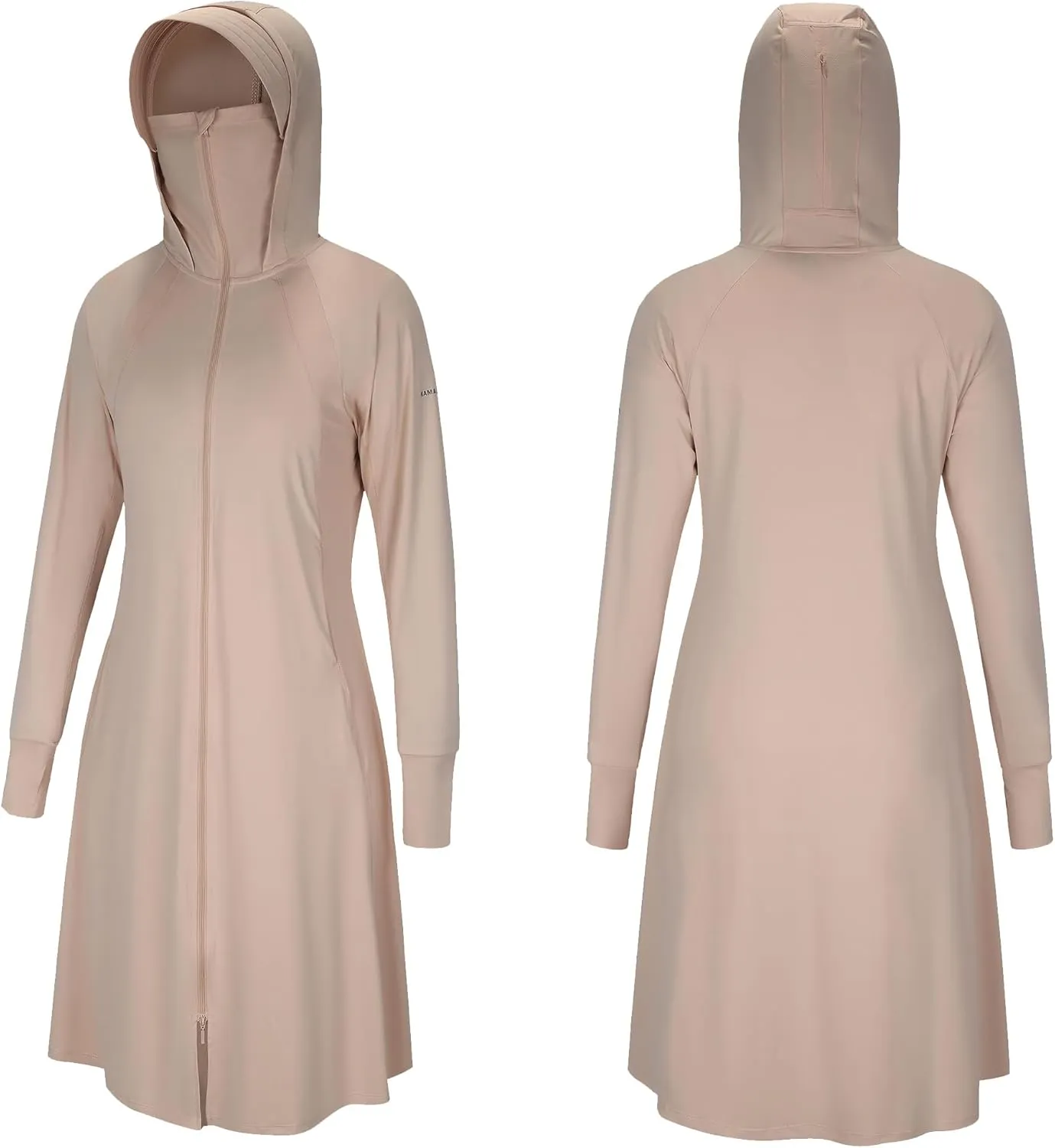 Lightweight UPF50  Sunscreen Full Hoodie Jacket Outerwear Coat Ice Silk Cooling Fabric Long Dress