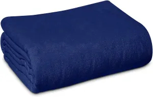 Linteum Textile Supply 100% Cotton Hospital Patient Bath Blanket, Bed Bath Sheet, Twin Blanket Lightweight Sheet Blankets 70x90 in, 1.75 lb. Navy Blue