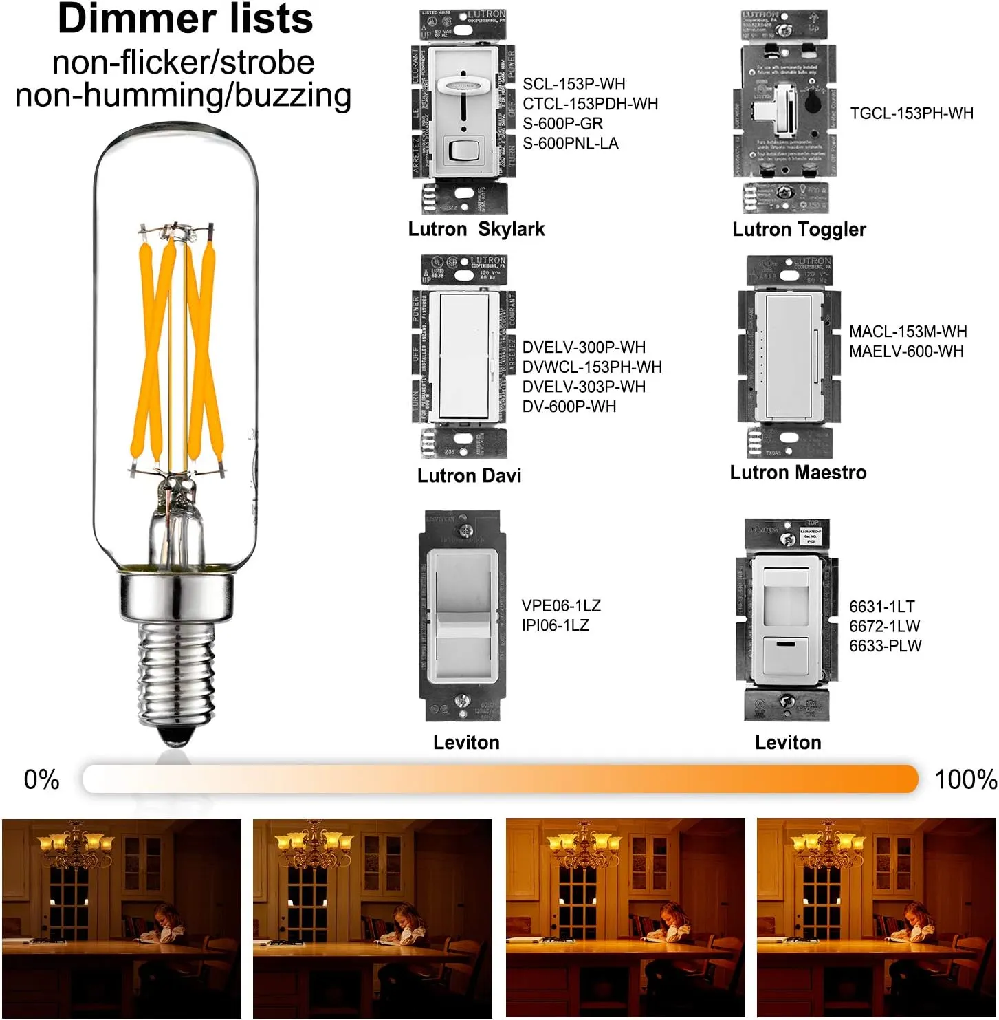 LiteHistory LED Bulb Dimmable 6W Equal Warm White 2700K T6 T25 E12 Candelabra Bulb 60 watt for Chandeliers,Ceiling Fan,Pendant,Wall sconces AC120V 600LM e12 Light Bulb 6Pack