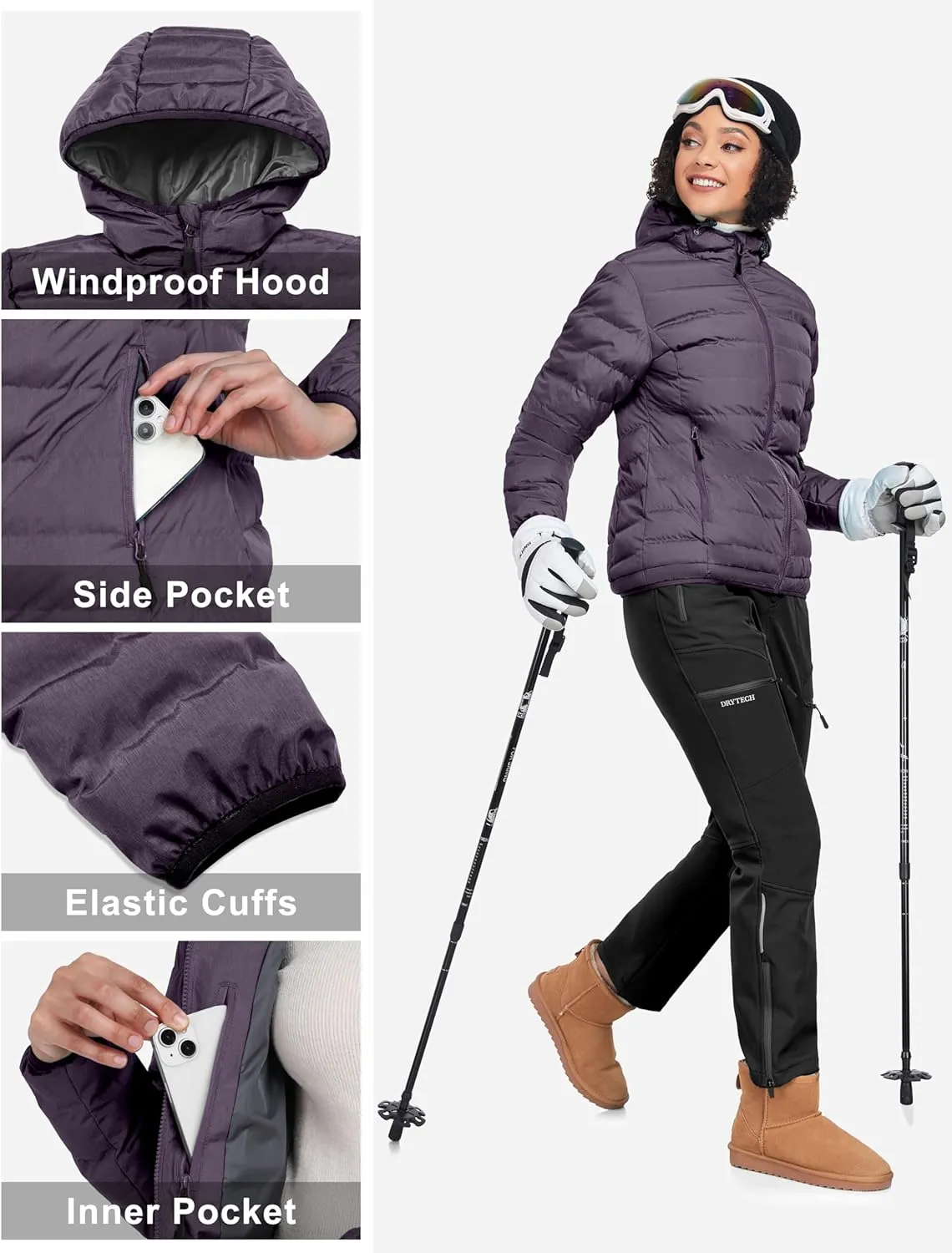 Little Donkey Andy Women's Warm Waterproof Puffer Jacket Hooded Windproof Winter Coat with Recycled Insulation