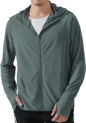 Locachy Men's UPF 50  Sun Protection Outdoor Lightweight Full Zip Hoodie Jacket Long Sleeve Fishing Hiking Performance Shirt