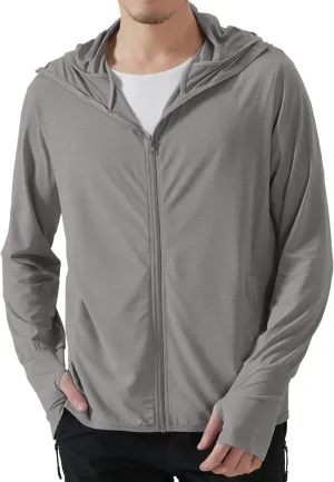 Locachy Men's UPF 50  Sun Protection Outdoor Lightweight Full Zip Hoodie Jacket Long Sleeve Fishing Hiking Performance Shirt