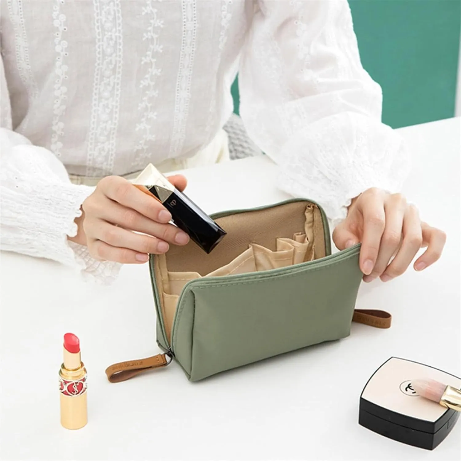 LONGLUAN Tidynook Makeup Bag Small, Tidynook Cosmetic Bag, Tidynook Lipstick Makeup Bag Mini, Tidynook Makeup Bag for Purse, Tidynook Makeup Pouch with Compartments (2PCS-C)