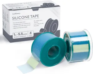 LotFancy Medical Soft Silicone Tape, 4Rolls 1inch x 5.5Yards, Adhesive Water-Proof Surgical Tape with Perforation for Easy Tear, Surgery First Aid Tape for Wound, Bandage