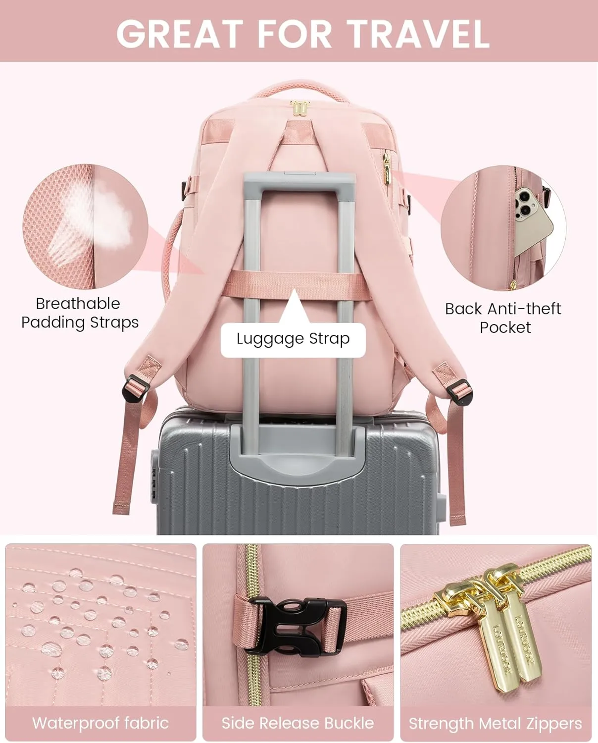 LOVEVOOK Large Travel Backpack for Women, Carry On Bag Backpack Flight Approved, 40L TSA Personal Item Travel Bag with 3 Packing Cubes, Waterproof 17 Inch Laptop Hiking Casual