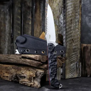 LR-869 EDC Tactical Fixed fighting blades Blade，Full Tang 14C28N Steel Reverse Serrations G10/Linen Handle Kydex Sheath For Camping Hiking Hunting (Black G10)