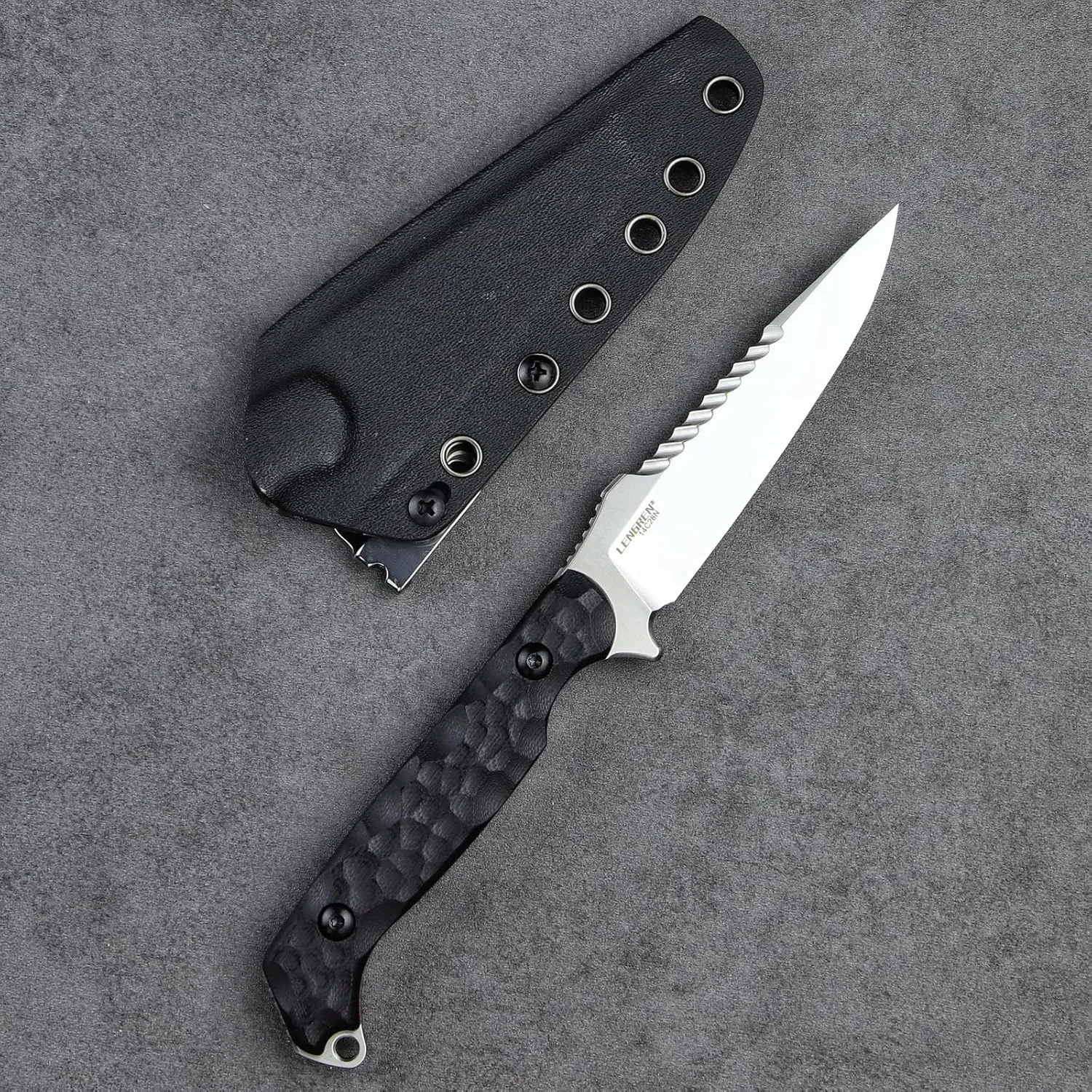 LR-869 EDC Tactical Fixed fighting blades Blade，Full Tang 14C28N Steel Reverse Serrations G10/Linen Handle Kydex Sheath For Camping Hiking Hunting (Black G10)